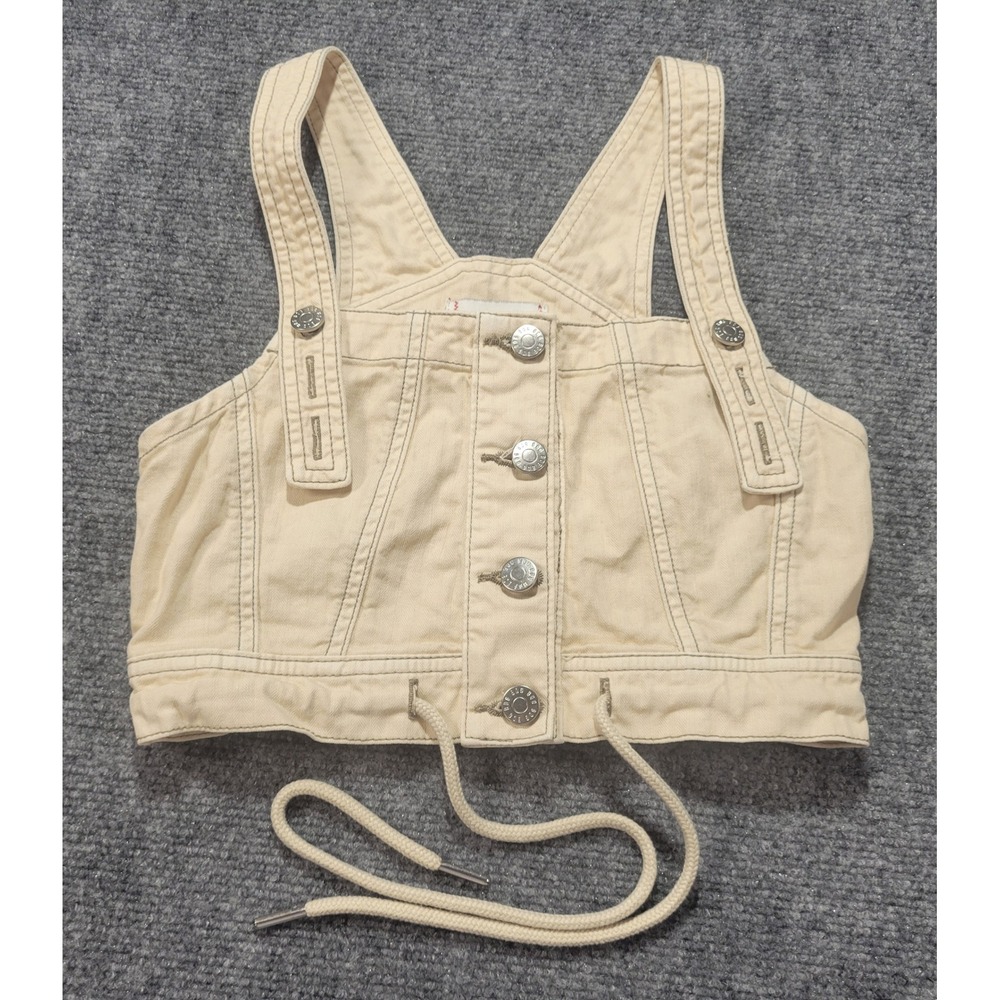 BDG Urban Outfitters Cream Denim Bib Crop Top Button Front XS